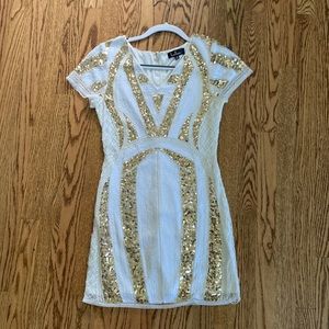 LULUS WHITE AND GOLD SEQUIN DRESS XS
